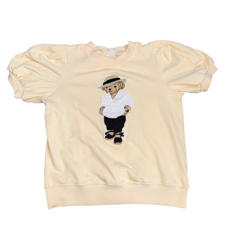 ANNIEWEAR Teddy Bear Puff Sleeve Sweatshirt Women S Yellow Excellent Graphic Tee